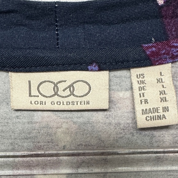 LOGO by Lori Goldstein Button-Front V-Neck Hi-Low Knit Cardigan Purple Floral L - Picture 2 of 3